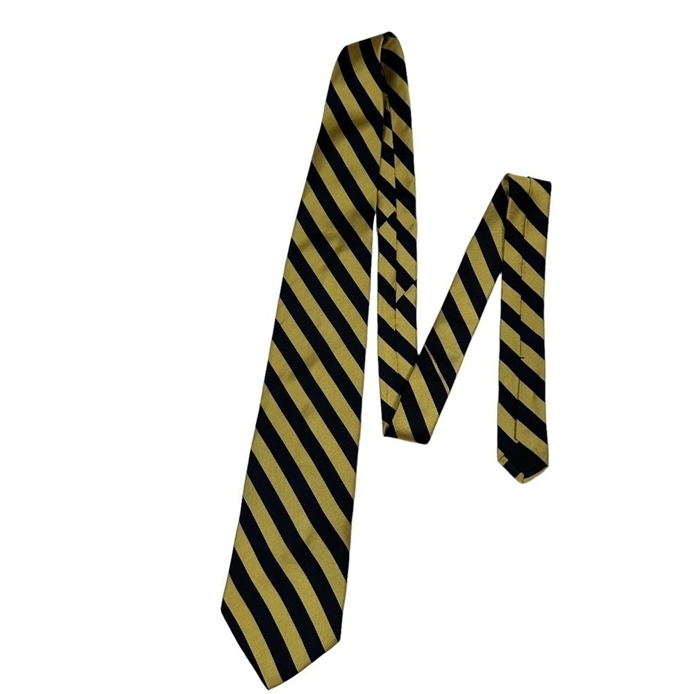 BROOKS BROTHERS Yellow & Navy Blue Striped Silk Tie